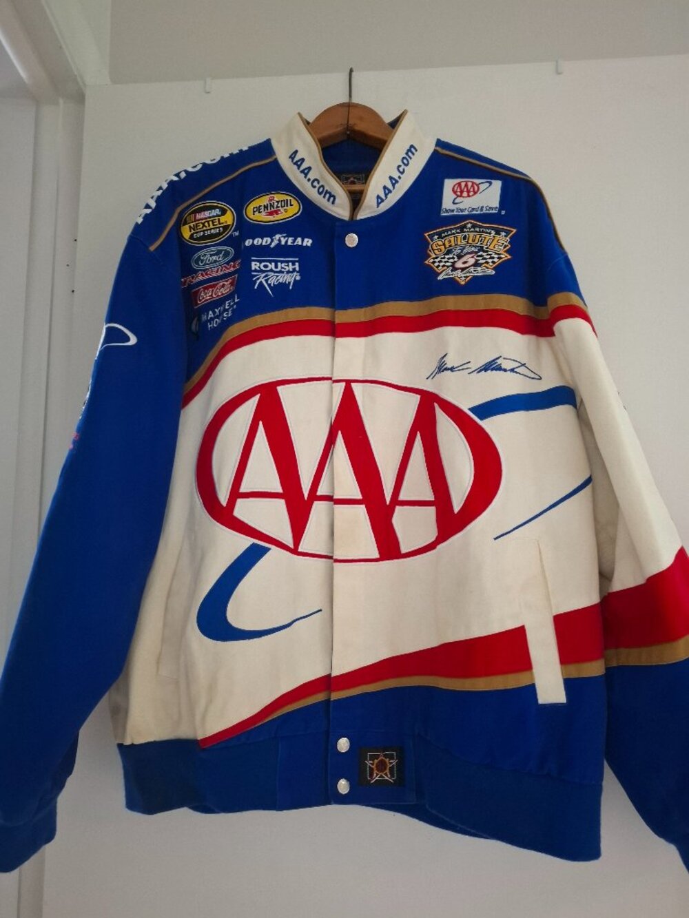 VINTAGE NASCAR AAA MARK MARTIN #6 EMBROIDERED BOMBER JACKET -  XL